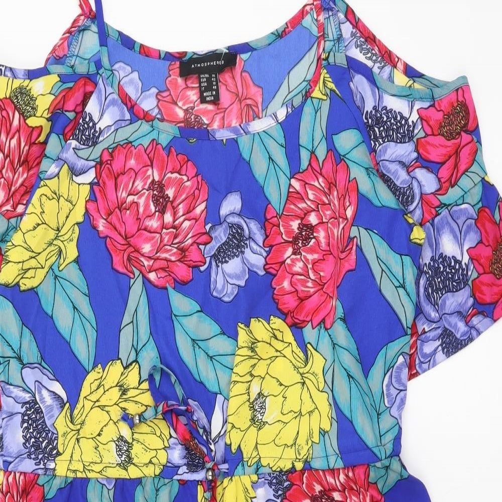 Atmosphere Womens Multicoloured Floral Polyester Fit & Flare Size 14 Boat Neck Pullover - Cold Shoulder