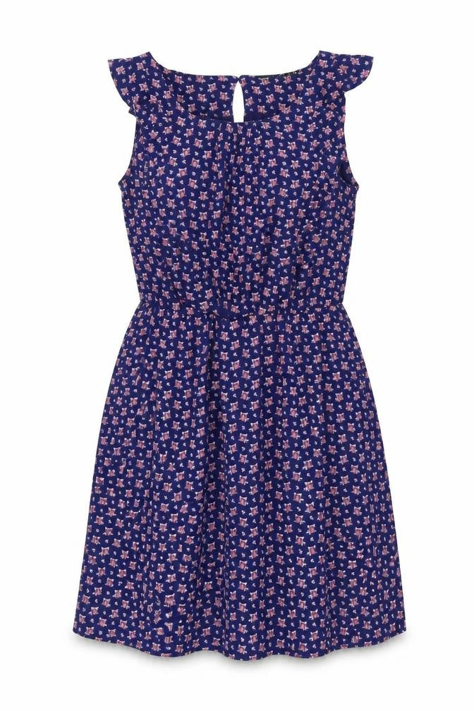 Atmosphere Womens Blue Geometric Polyester Fit & Flare Size 6 Boat Neck Button