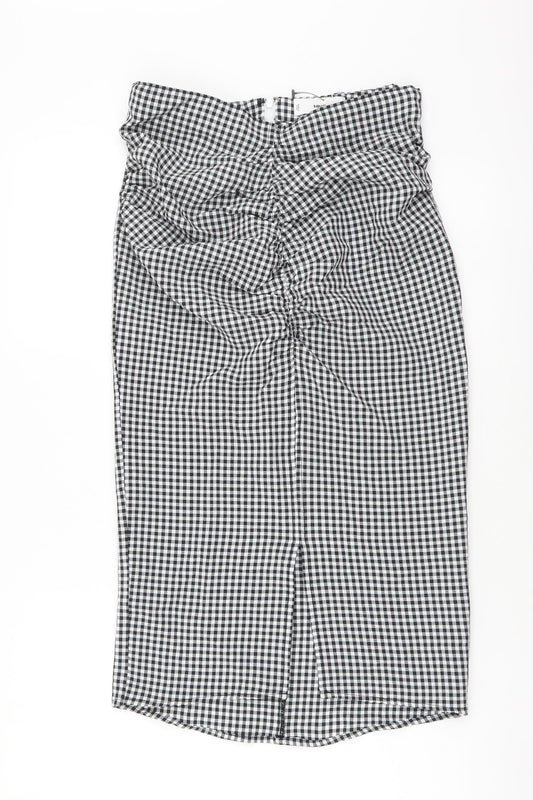 Mango Womens Black Check Polyester Straight & Pencil Skirt Size XS Zip