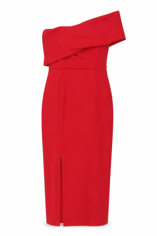 Missguided Womens Red Polyester Sheath Size 10 One Shoulder Zip