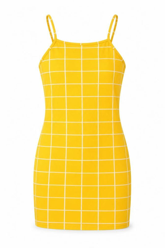 SHEIN Womens Yellow Check Polyester Mini Size XS Square Neck Pullover