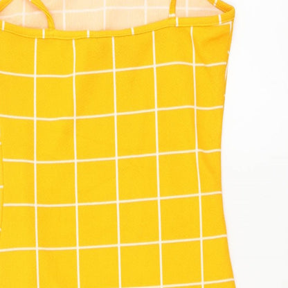 SHEIN Womens Yellow Check Polyester Mini Size XS Square Neck Pullover