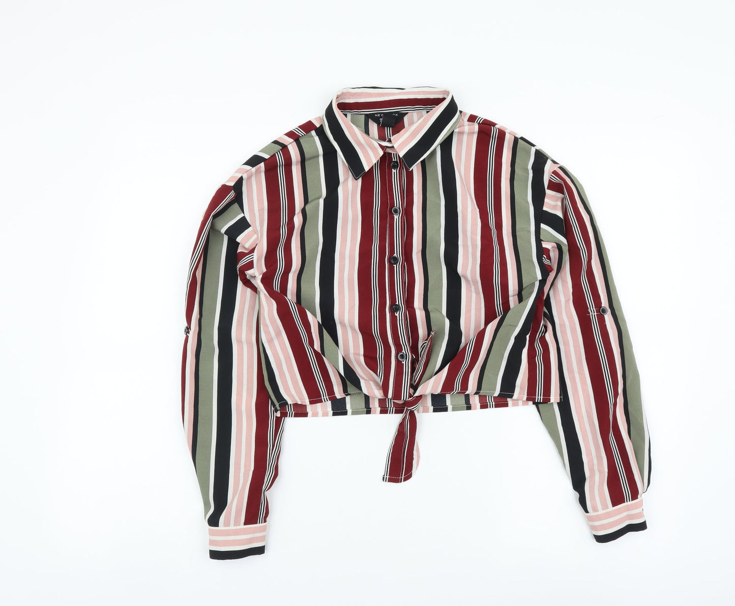 New Look Girls Multicoloured Striped Polyester Basic Button-Up Size 11 Years Collared Button
