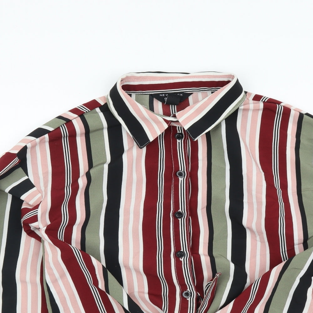 New Look Girls Multicoloured Striped Polyester Basic Button-Up Size 11 Years Collared Button