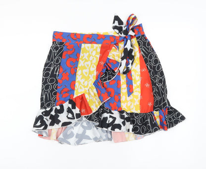 SHEIN Womens Multicoloured Geometric Polyester Wrap Skirt Size S Tie