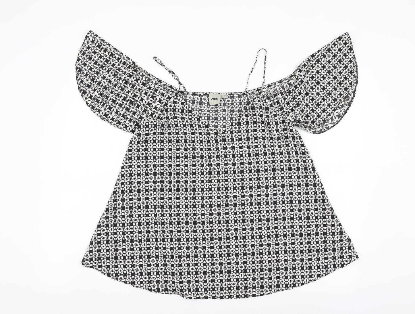 ASOS Womens Black Geometric Polyester Basic Blouse Size 10 V-Neck