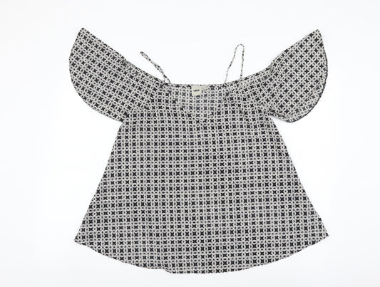 ASOS Womens Black Geometric Polyester Basic Blouse Size 10 V-Neck