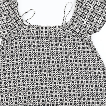 ASOS Womens Black Geometric Polyester Basic Blouse Size 10 V-Neck