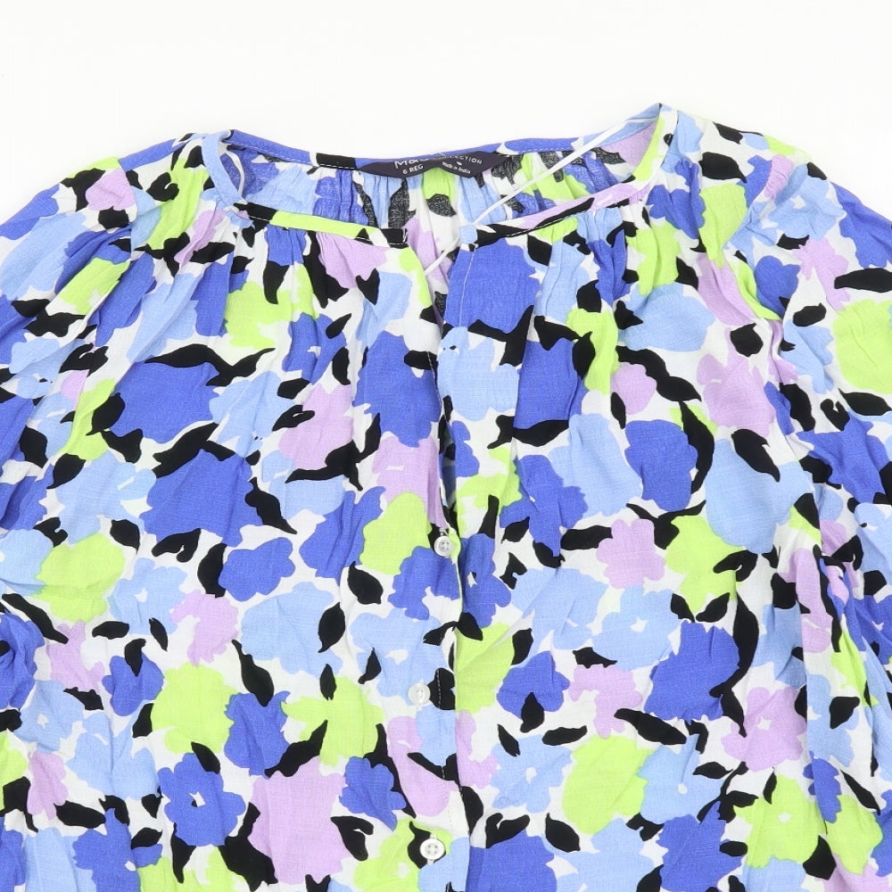 Marks and Spencer Womens Multicoloured Floral Viscose Basic Button-Up Size 6 Round Neck