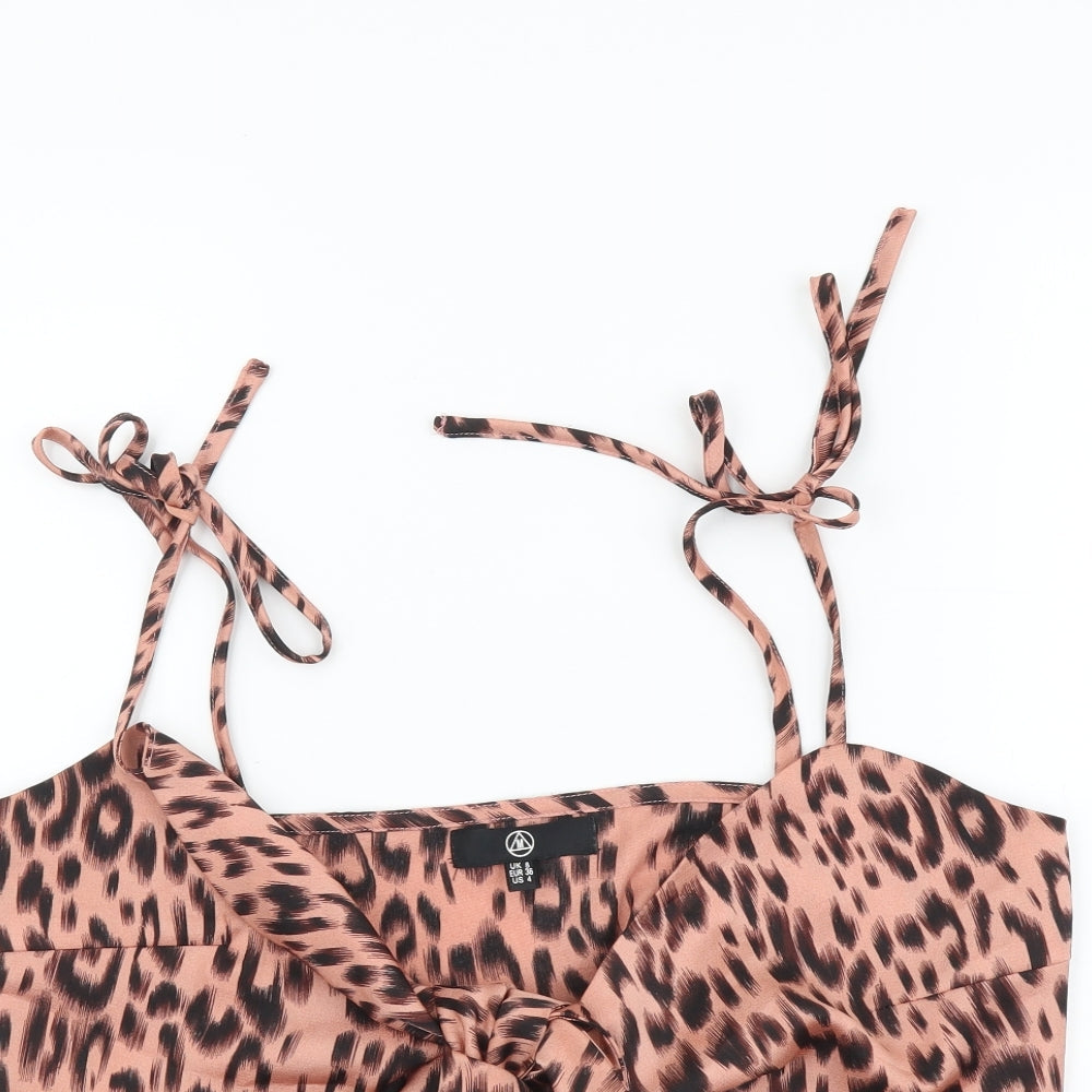 Missguided Womens Pink Animal Print Polyester Cropped Tank Size 8 V-Neck - Leopard Print