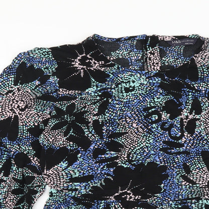Marks & Spencer Womens Black Geometric Viscose Basic Blouse Size 8 Round Neck