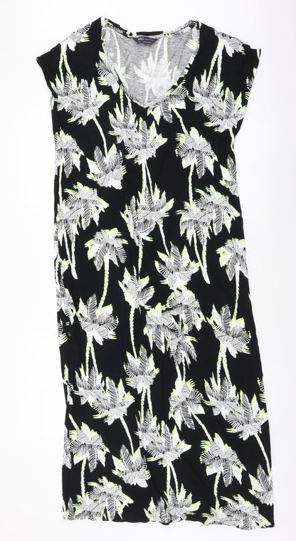 Marks & Spencer Womens Black Floral Viscose Sheath Size M Sweetheart Pullover