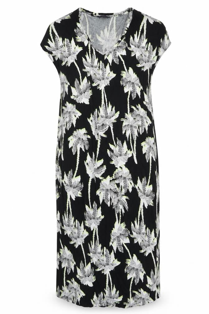 Marks & Spencer Womens Black Floral Viscose Sheath Size M Sweetheart Pullover