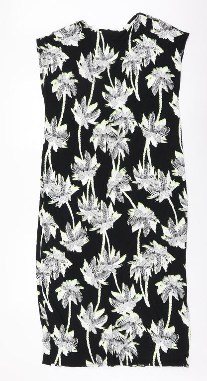 Marks & Spencer Womens Black Floral Viscose Sheath Size M Sweetheart Pullover