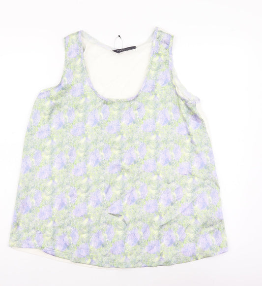 Marks and Spencer Womens Green Geometric Viscose Basic Tank Size 8 Round Neck