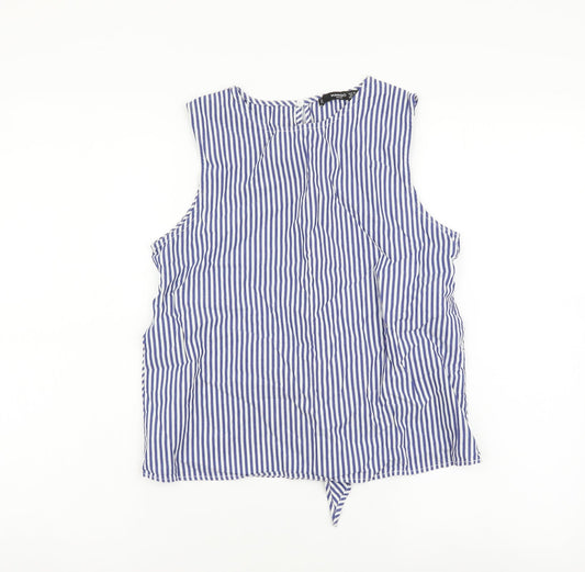 Mango Womens Blue Striped Cotton Wrap Tank Size XS Round Neck