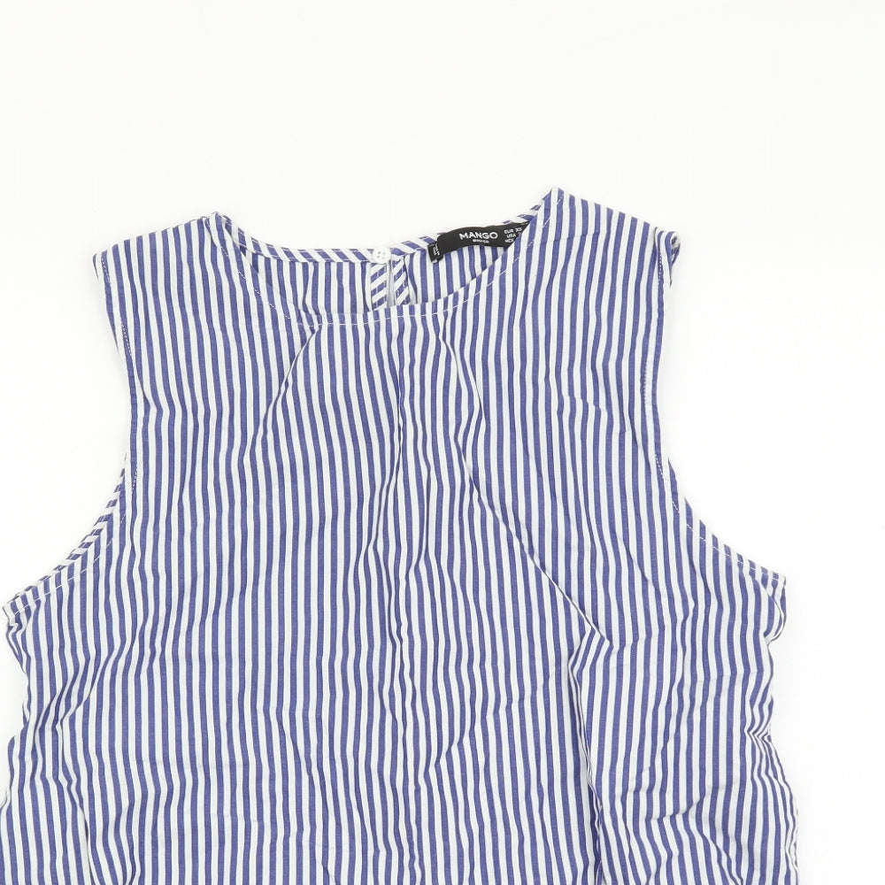 Mango Womens Blue Striped Cotton Wrap Tank Size XS Round Neck