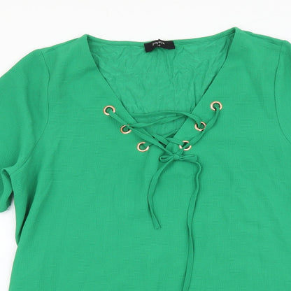 Preloved Papaya Womens Green Polyester Basic T-Shirt Size 10 V-Neck - Front
