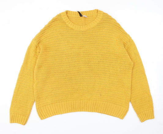 Divided by H&M Womens Yellow Round Neck Acrylic Pullover Jumper Size L