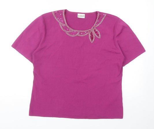 Roman Womens Purple Viscose Basic T-Shirt Size L Round Neck