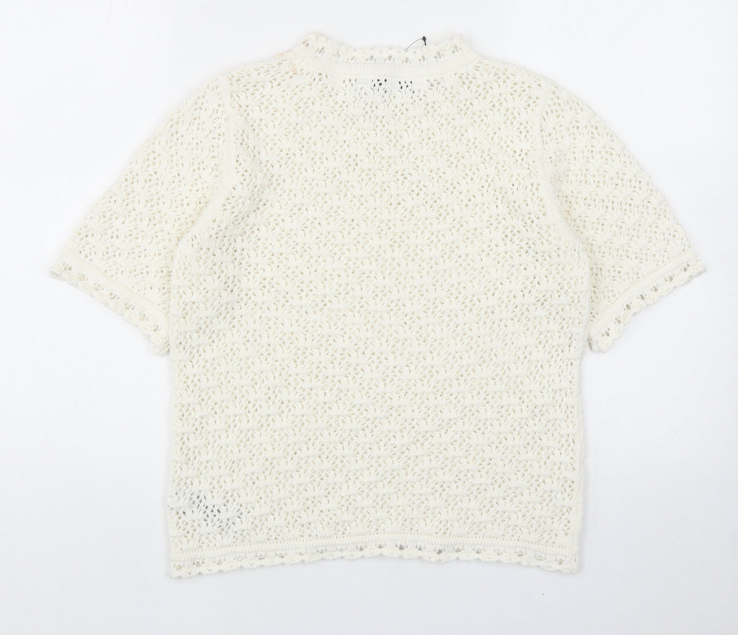 Marks and Spencer Womens White Round Neck Cotton Pullover Jumper Size S