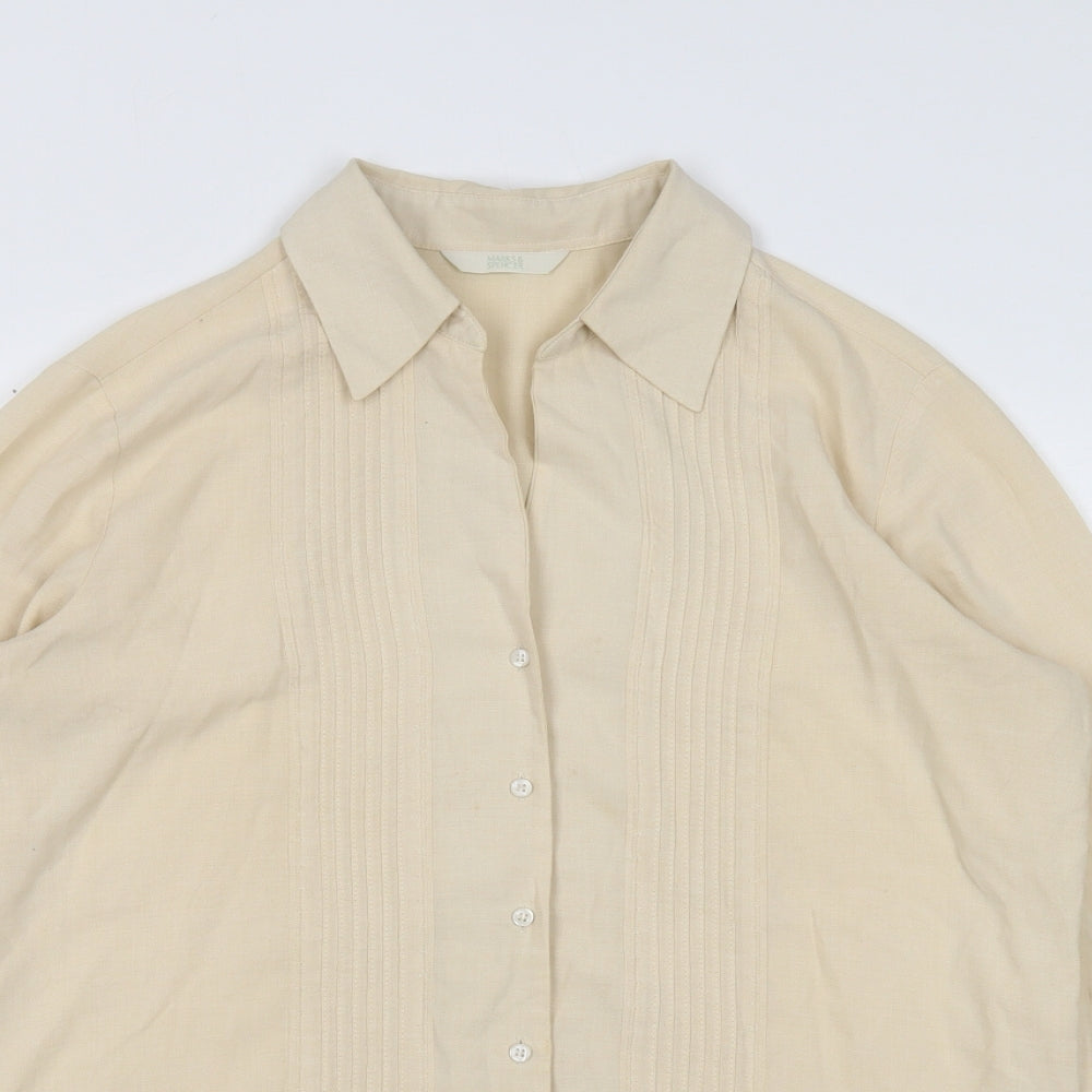 Marks and Spencer Womens Ivory Viscose Basic Button-Up Size 12 Collared