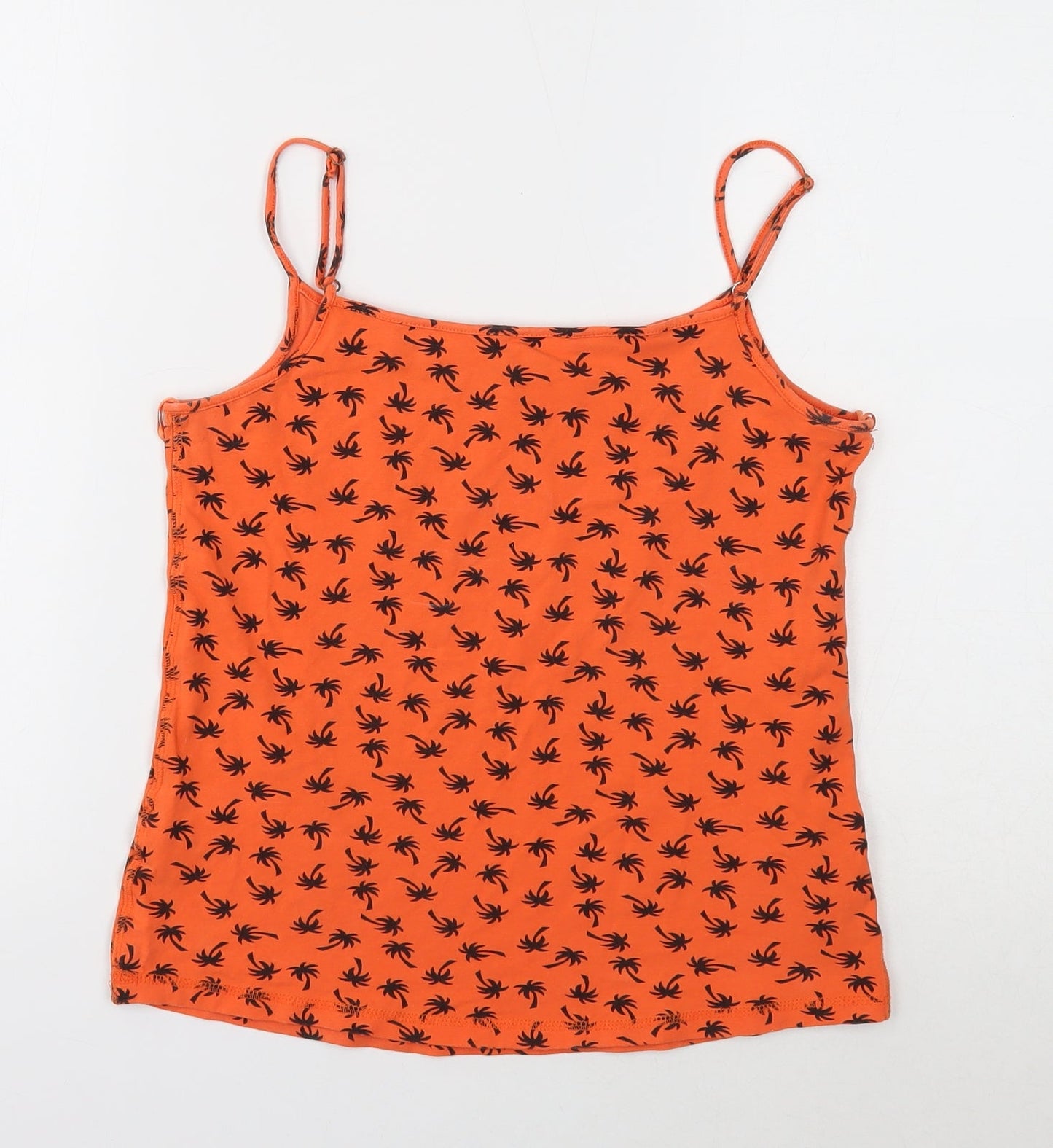 Redherring Womens Orange Geometric Cotton Basic Tank Size 14 Round Neck - Palm Tree