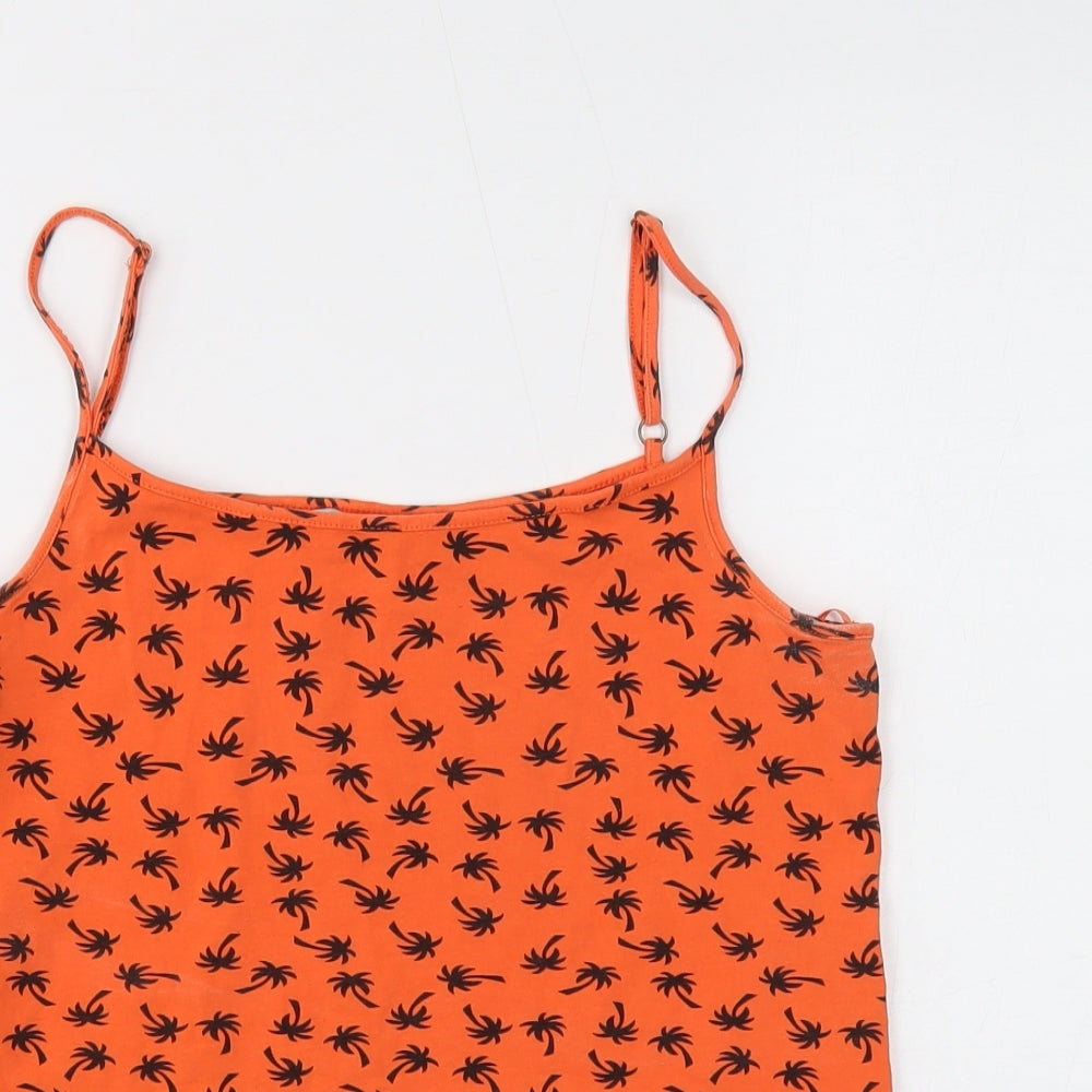 Redherring Womens Orange Geometric Cotton Basic Tank Size 14 Round Neck - Palm Tree