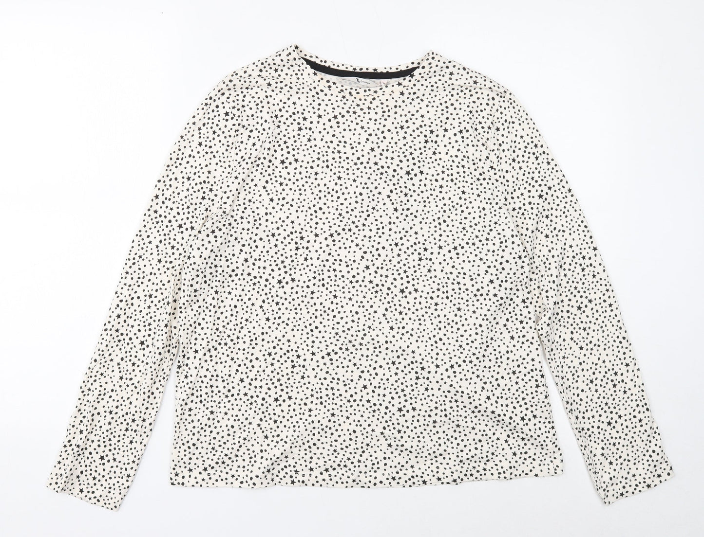 TU Womens White Round Neck Polka Dot Cotton Pullover Jumper Size 10