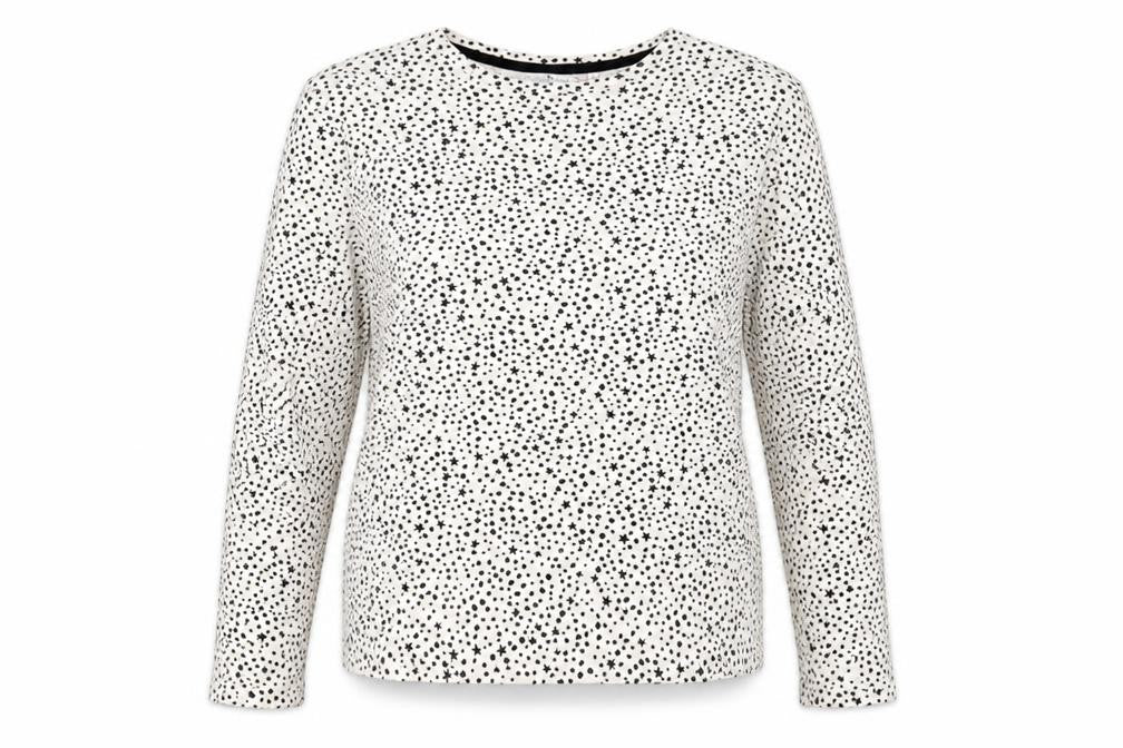 TU Womens White Round Neck Polka Dot Cotton Pullover Jumper Size 10