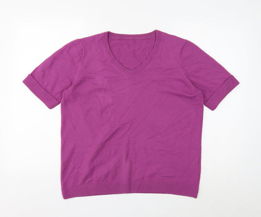 TU Womens Purple V-Neck Acrylic Pullover Jumper Size 14