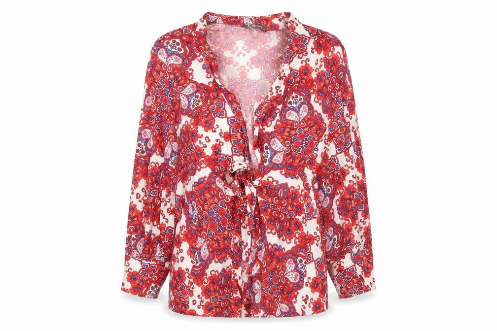 Gdg Actuel Womens Red V-Neck Paisley Viscose Tunic Jumper Size M