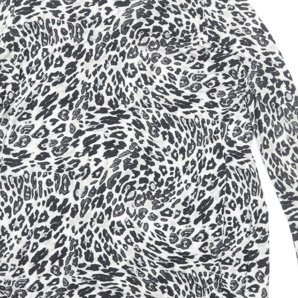 H&M Womens Grey V-Neck Animal Print Viscose Cardigan Jumper Size S