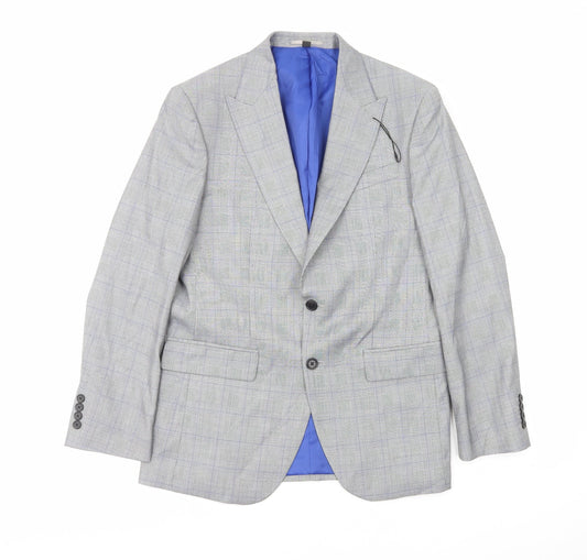 Marks and Spencer Mens Grey Plaid Polyester Jacket Blazer Size S