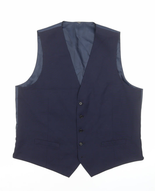Marks and Spencer Mens Blue Polyester Jacket Suit Waistcoat Size L