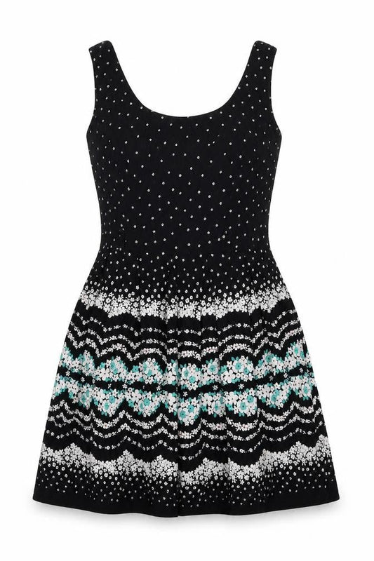 Debenhams Womens Black Floral Viscose Tank Dress Size 8 Scoop Neck Pullover