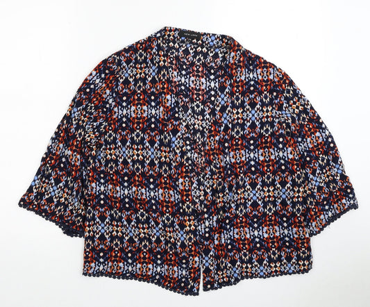 New Look Womens Multicoloured Geometric Viscose Basic Button-Up Size 14 Round Neck