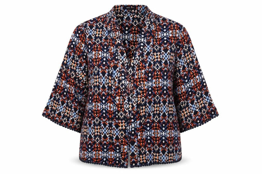 New Look Womens Multicoloured Geometric Viscose Basic Button-Up Size 14 Round Neck