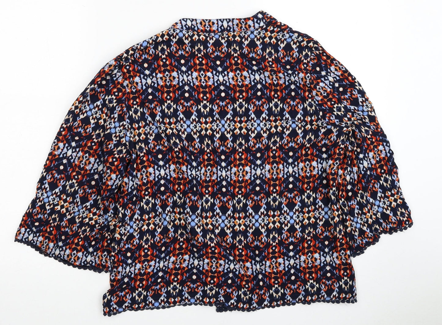 New Look Womens Multicoloured Geometric Viscose Basic Button-Up Size 14 Round Neck