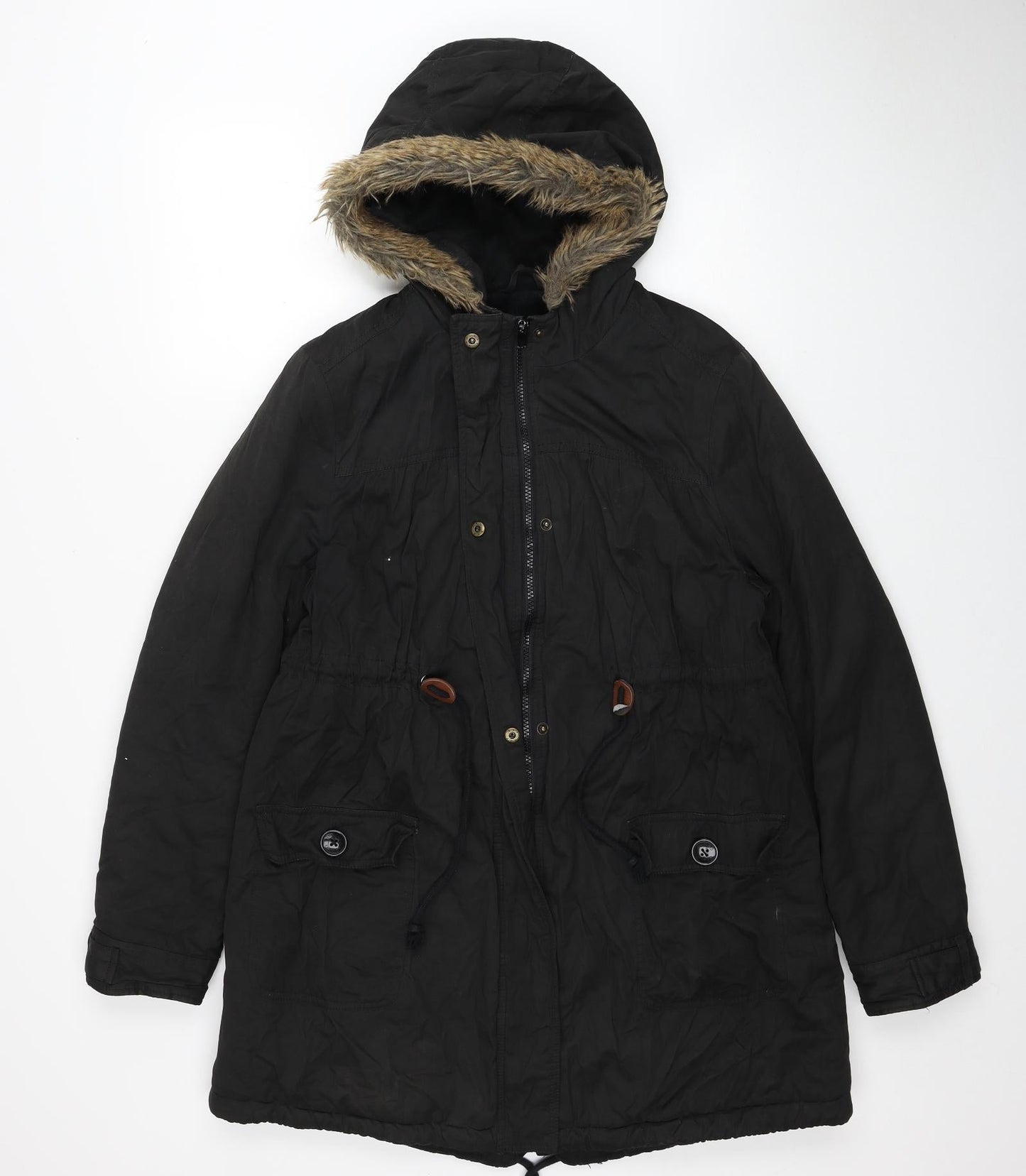 Colline Womens Black Parka Coat Size 10 Zip