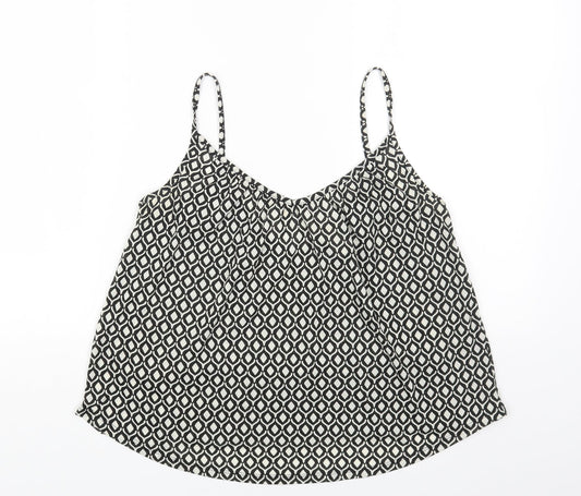 H&M Womens Beige Geometric Cotton Camisole Blouse Size S V-Neck