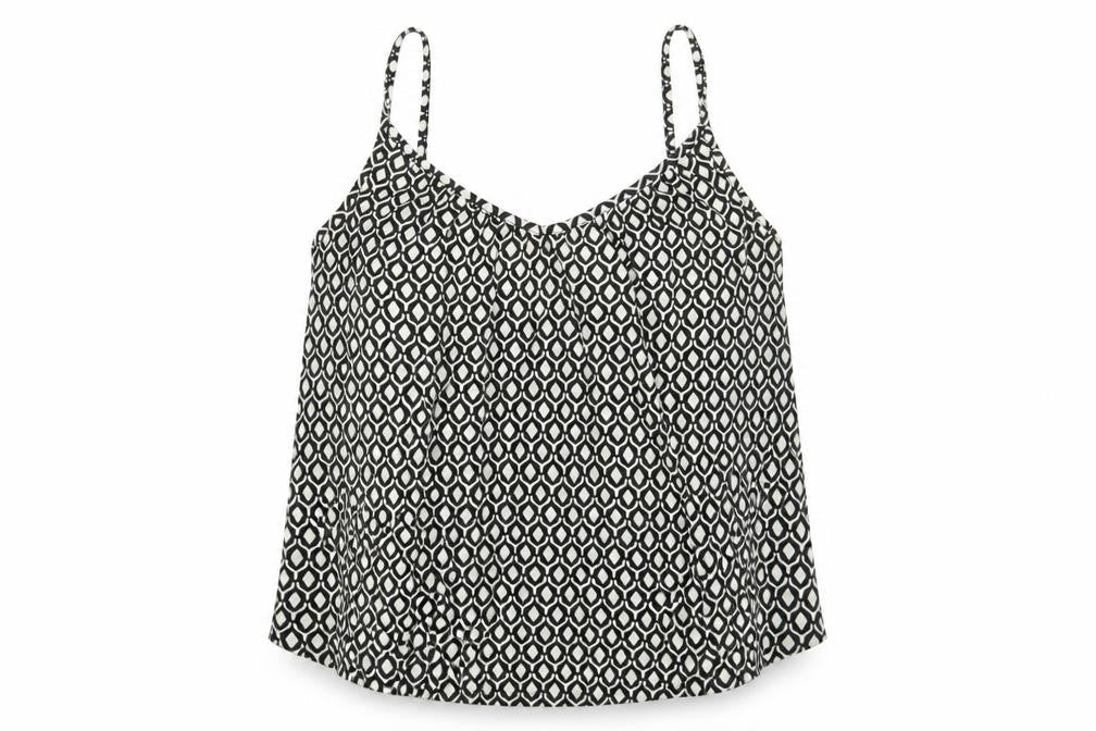 H&M Womens Beige Geometric Cotton Camisole Blouse Size S V-Neck