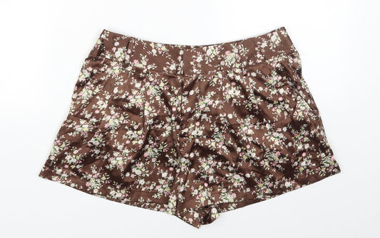 Sans Souci Womens Brown Geometric Polyester Hot Pants Shorts Size S Regular Zip