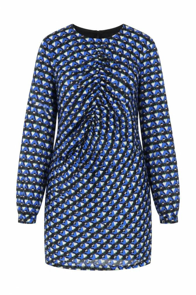 Zara Womens Blue Geometric Polyester Shift Size M Round Neck Zip
