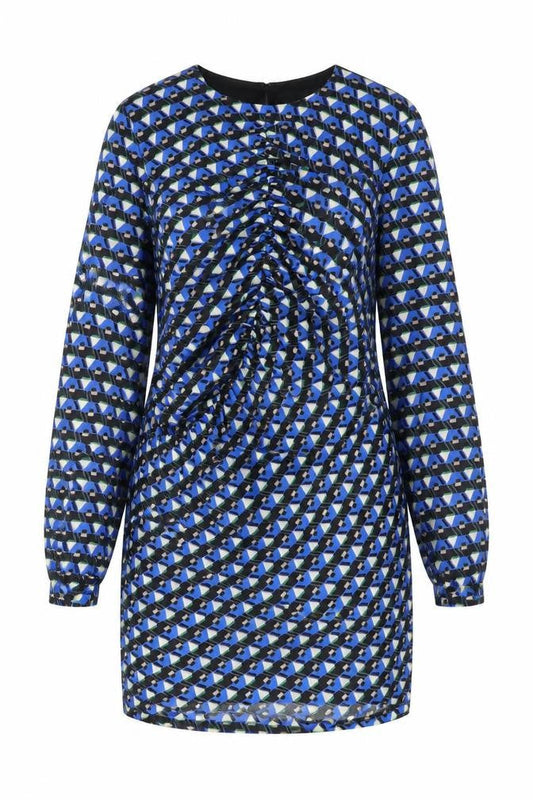 Zara Womens Blue Geometric Polyester Shift Size M Round Neck Zip