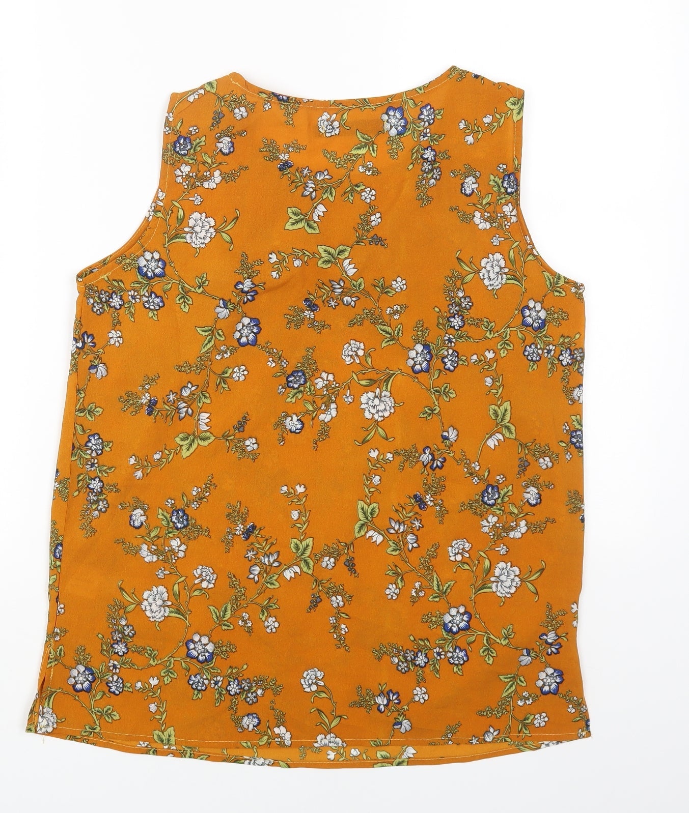 TENKI Womens Orange Floral Polyester Basic Blouse Size L Scoop Neck