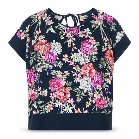 Marks and Spencer Womens Blue Floral Polyester Basic Blouse Size 6 Round Neck