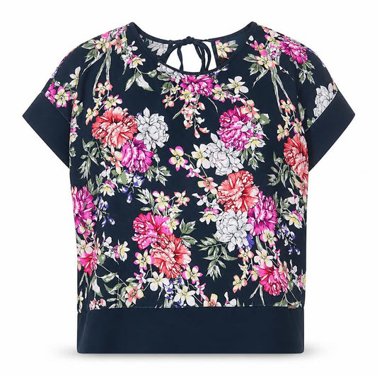 Marks and Spencer Womens Blue Floral Polyester Basic Blouse Size 6 Round Neck