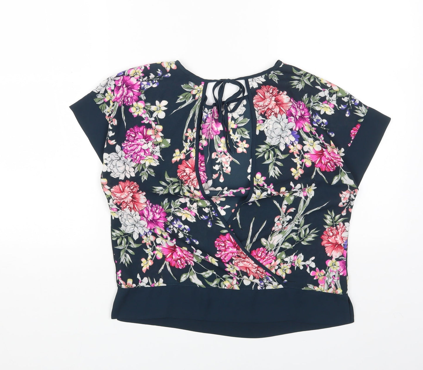 Marks and Spencer Womens Blue Floral Polyester Basic Blouse Size 6 Round Neck