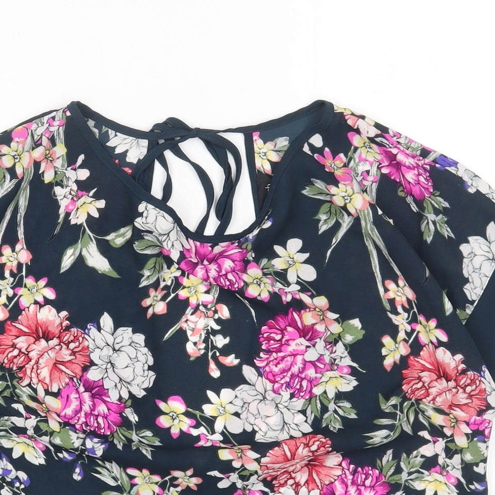 Marks and Spencer Womens Blue Floral Polyester Basic Blouse Size 6 Round Neck